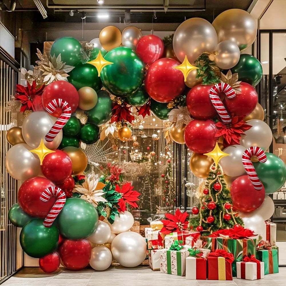 111Pcs Christmas Red and Green Party Balloon Garland Arch Kit, Pearl