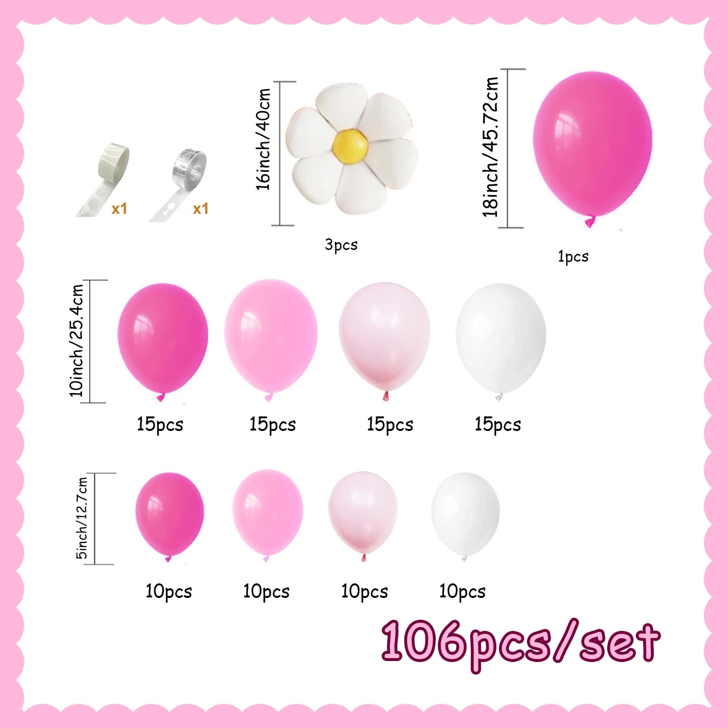 106 Pieces of Pink Love-Themed Balloon Decorations, Pink and White
