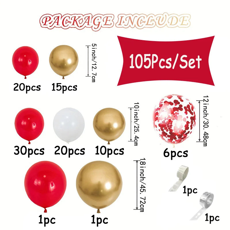 105pcs/Set Red & Gold Balloon Garland Arch Kit for